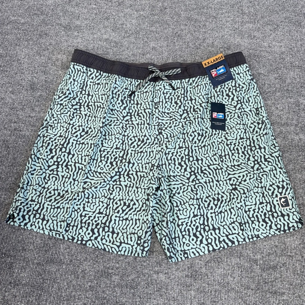 Pelagic Swim Trunks Men 2XL Gray Blue Leiday 17" Geometric Lined Short 7" Inseam